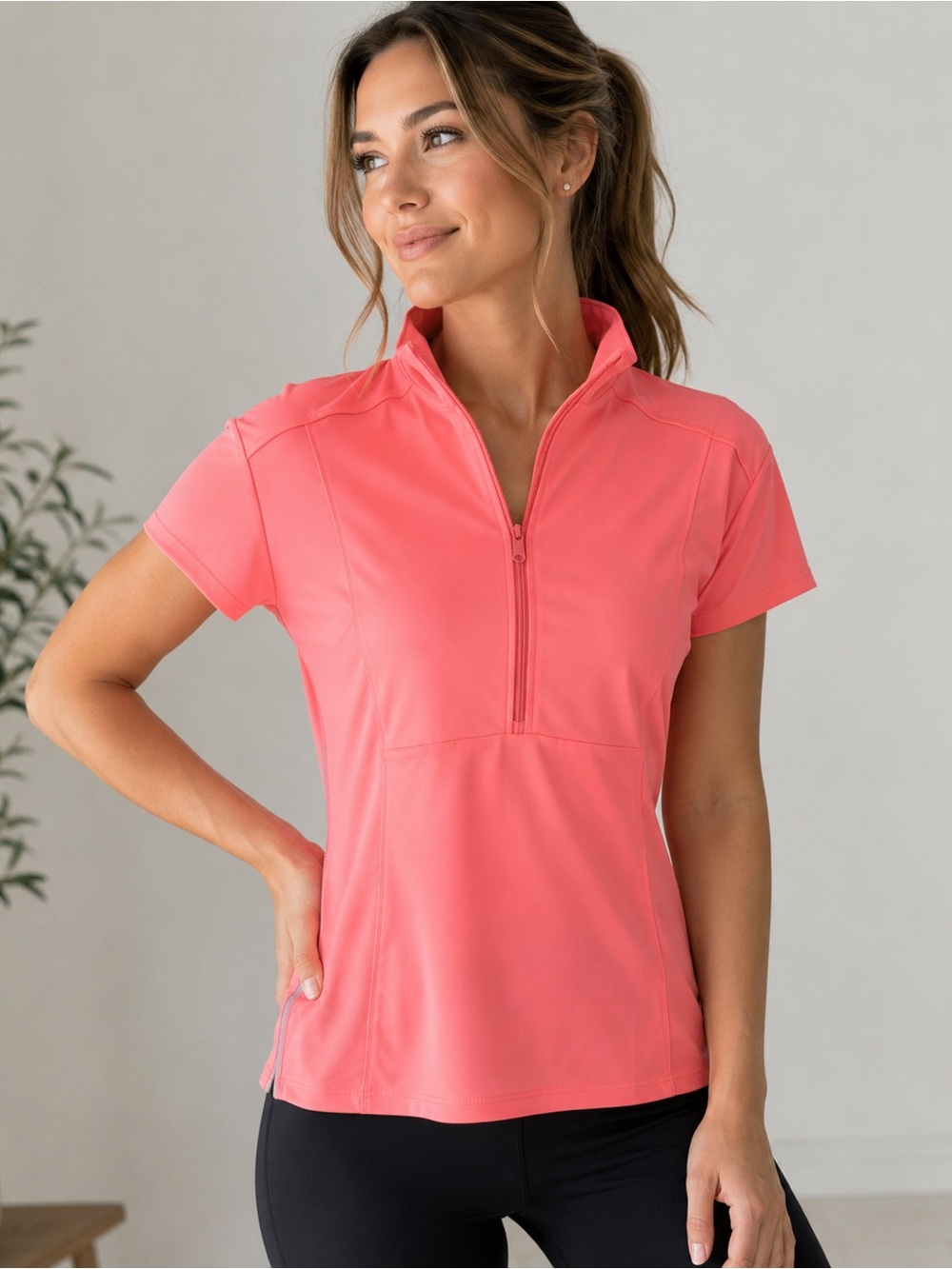 lucky in love women’s vaportex moisture wicking semi-fitted golf top pink size l